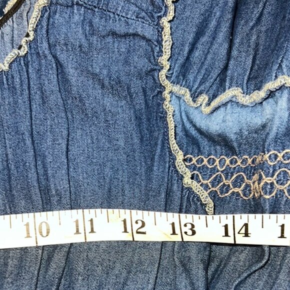 Lapis Anthropologie Tiered Smocked Denim Maxi Peasant Prairie Boho Dress Sz M - Picture 12 of 15